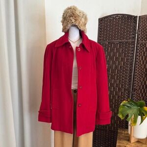 Worthington Wool Blend Jacket Red Women's Short Length Coat Size Large Preppy